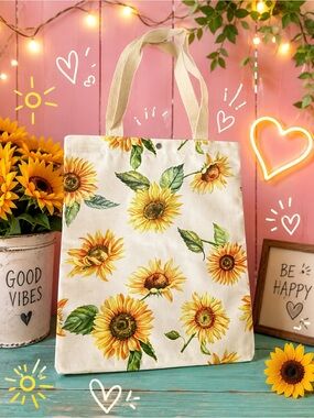 Sunflower Canvas Tote Bag – measures 13x15(w/o shoulder straps)